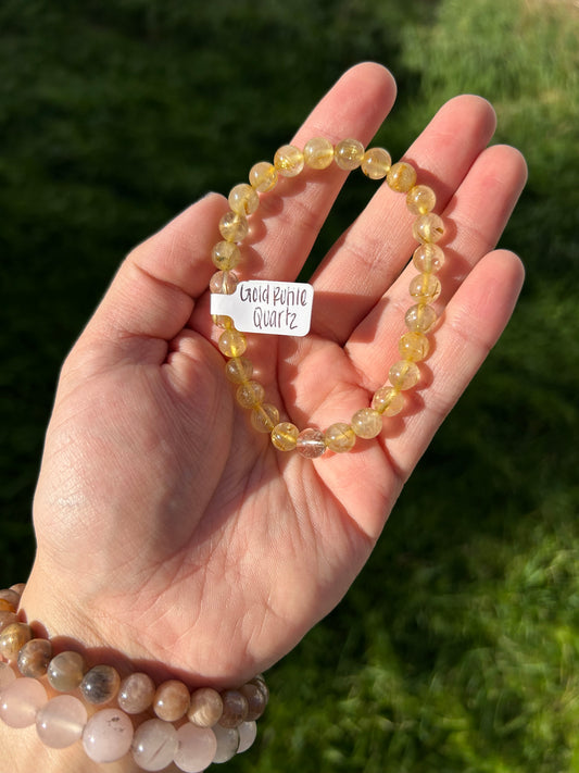 Gold Rutilated Quartz Bracelet 7mm